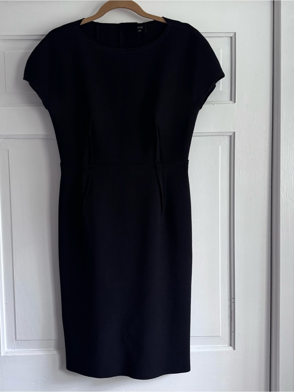 Lanvin Wool Black Dress Cap Sleeve Sheath Size 40 Made In France